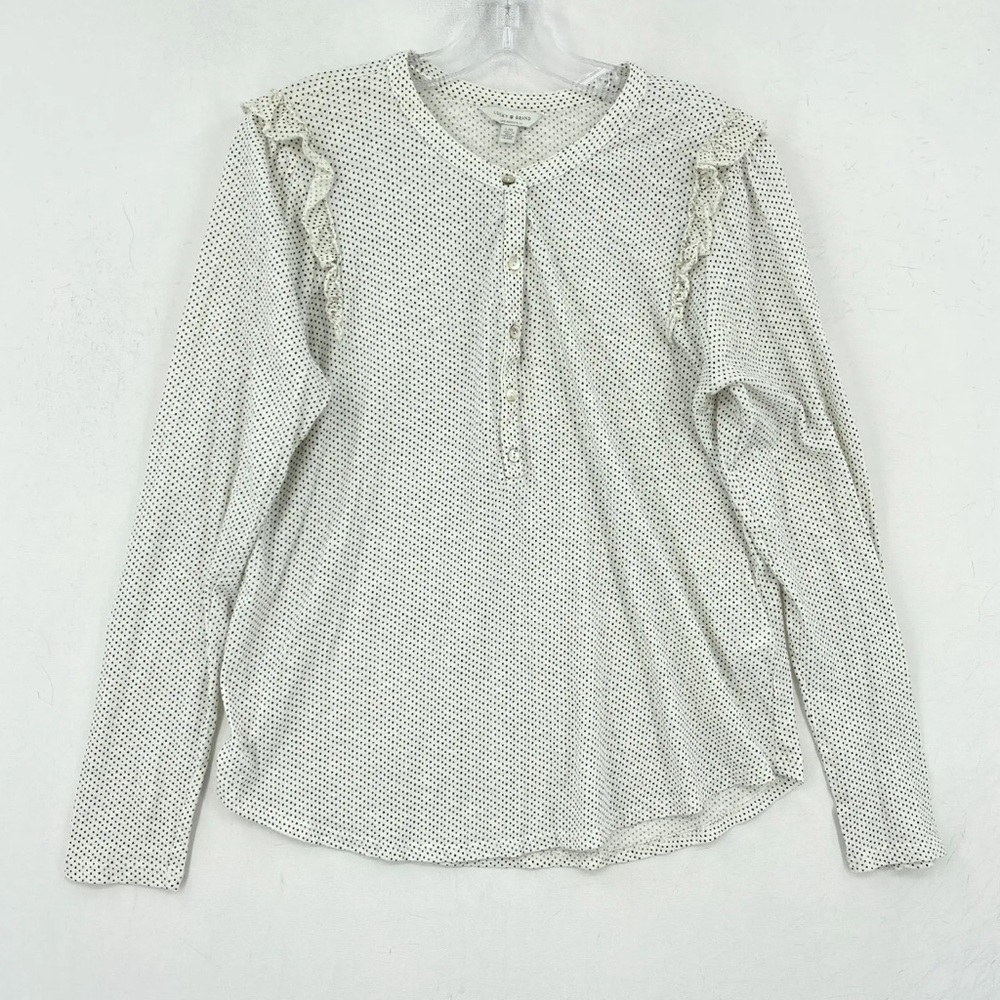 Lucky Brand Women’s Cotton Polkadot Long Sleeve Ruffle Shirt Size Medium EUC